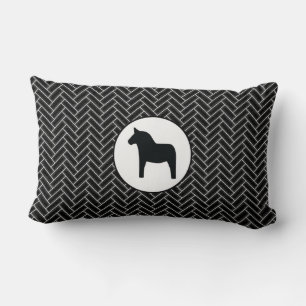 Almofada Lombar Dala Horse Black White Herringbone Travesseiro dec