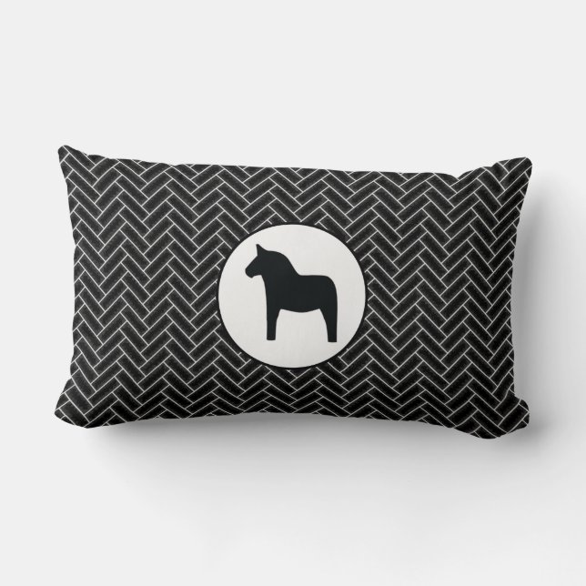 Almofada Lombar Dala Horse Black White Herringbone Travesseiro dec (Verso)