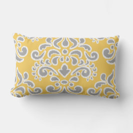 Almofada Lombar Damasco floral de Ikat cinzento e amarelo