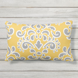 Almofada Lombar Damasco floral de Ikat cinzento e amarelo