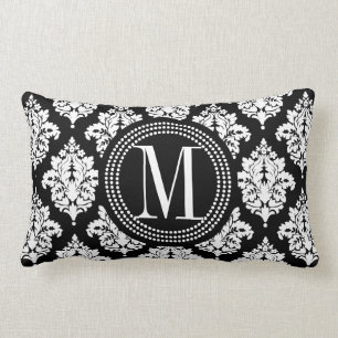 Almofada Lombar Damasco preto e branco elegante personalizado