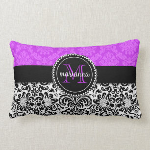 Almofada Lombar Damasco preto roxo elegante personalizado