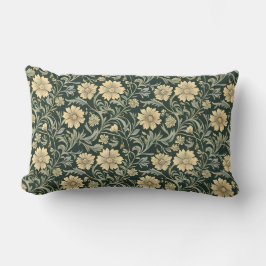 Almofada Lombar Dark green stylized yellow flowers  pattern 