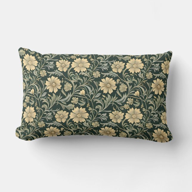 Almofada Lombar Dark green stylized yellow flowers  pattern  (Frente)