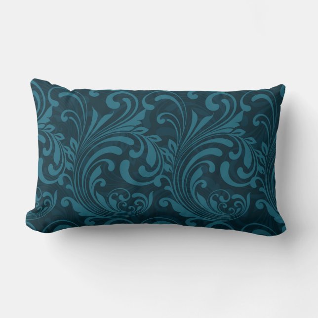 Almofada Lombar Dark teal floral damask pattern (Frente)