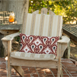 Almofada Lombar Dark Terracotta Red Taupe Brown Ikat Arte Tribal