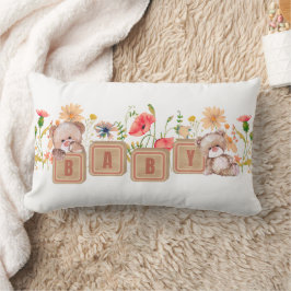 Almofada Lombar de Blocos de Bebê, Ursos e Flores 
