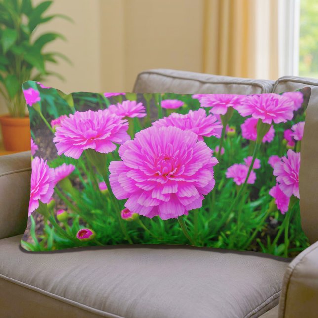 Almofada Lombar de Cravos Rosa (Lumbar pillow with pink carnations)