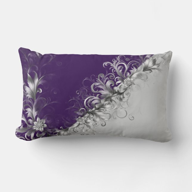 Almofada Lombar Decoração Contemporânea Roxa e Cinza (Frente)