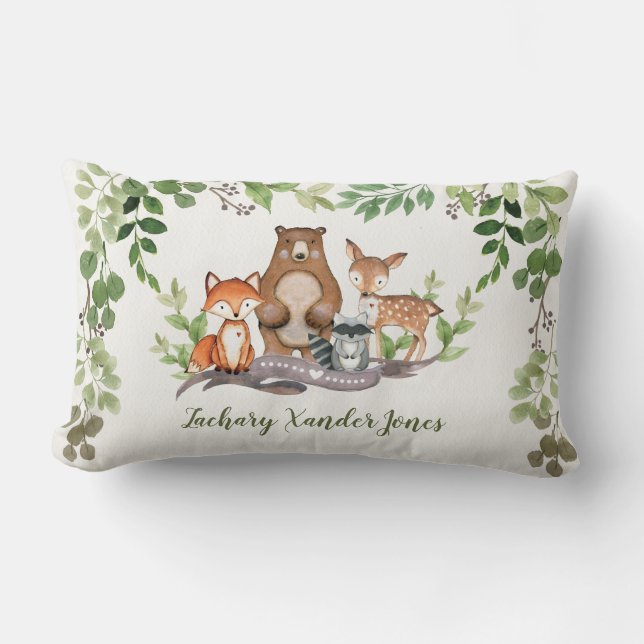 Almofada Lombar Decoração de Berçário de Animais Bebês da Floresta (Frente)