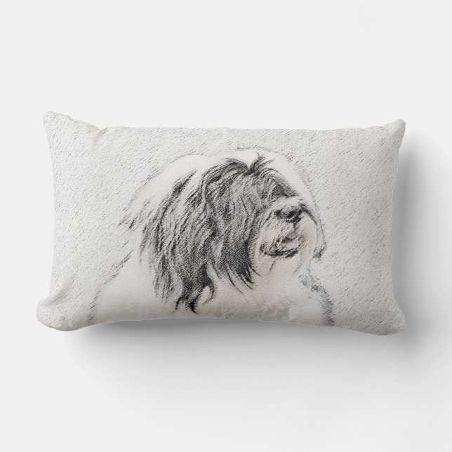Almofada Lombar Desenho de Bearded Collie - Arte Original de Cacho (Frente)
