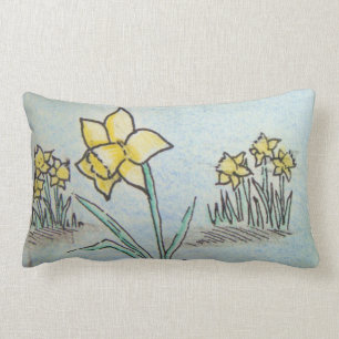 Almofada Lombar desenho original de tinta e giz de cera de daffodi