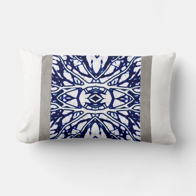 Almofada Lombar design abstrato travesseiro azul e branco (Frente)