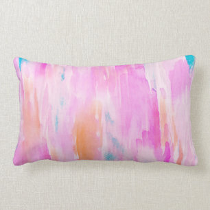 Almofada Lombar Design da aguarela de Ikat do rosa quente