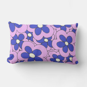 Almofada Lombar Design de Flor Azul e Rosa Desenhado à Mão