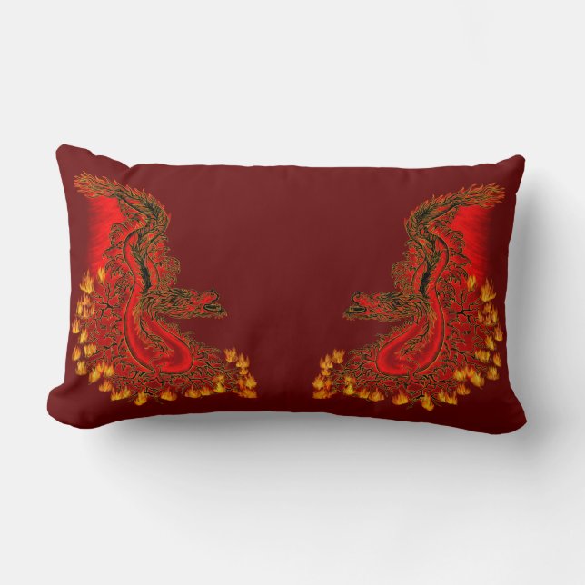 Almofada Lombar Design de ouro e vermelho do Dragão da China (Frente)