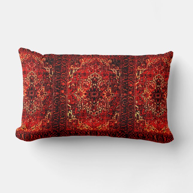 Almofada Lombar Design de tapete oriental em laranjas (Frente)