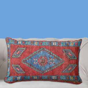 Almofada Lombar Design de tapete oriental turco azul e Rosa