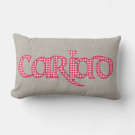 Almofada Lombar Design de texto Welsh Cariad Gingham em Faux Burla