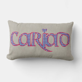 Almofada Lombar Design de texto Welsh Cariad Gingham em Faux Burla