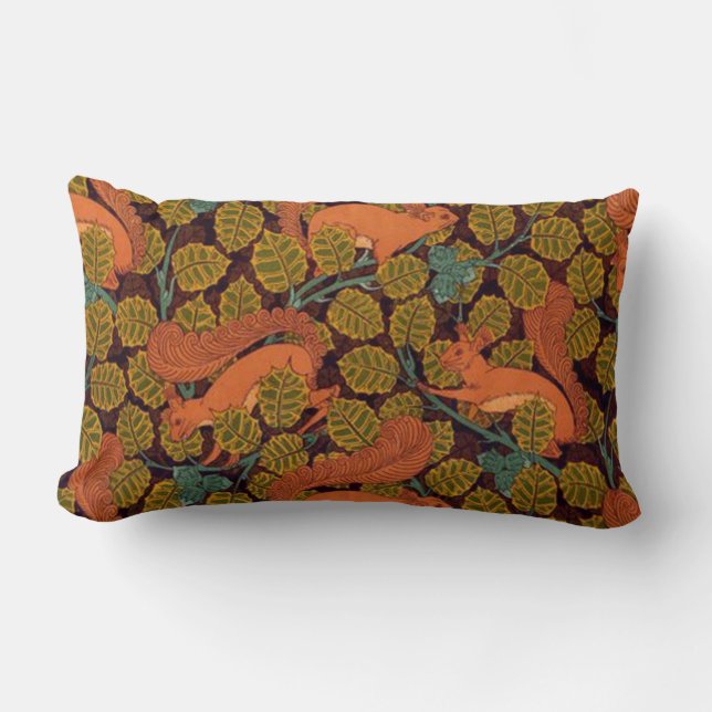 Almofada Lombar Design do esquilo e das folhas do art deco do (Frente)