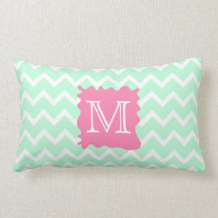 Almofada Lombar Design verde do monograma de Chevron da hortelã