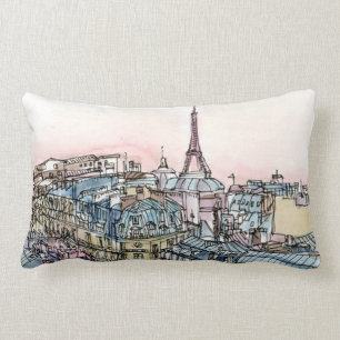 Almofada Lombar Destinos  Torre Eiffel Watercolor e Paris