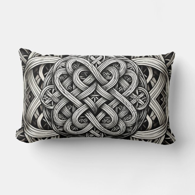 Almofada Lombar Detaillierte Schwarz-Weißer keltischer Knoten 0001 (Frente)