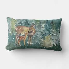 Almofada Lombar Doe Fawn Deer na Floresta em Neve