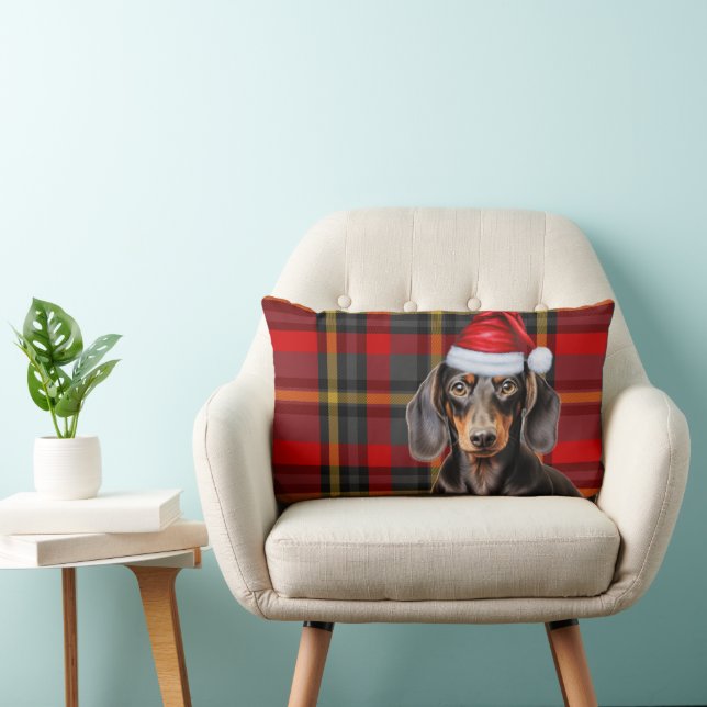 Almofada Lombar Dog Lover Christmas Dachshund Red Holiday Plaid (Cadeira)