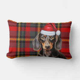 Almofada Lombar Dog Lover Christmas Dachshund Red Holiday Plaid