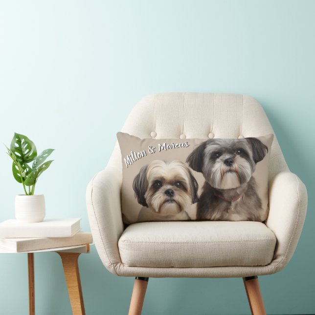 Almofada Lombar Dois Pet Photo e o nome Memory Gift (Cadeira)