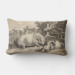 Almofada Lombar Dois porcos deitados com palha numa Caneta ao ar l