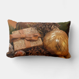 Almofada Lombar Dourado Bauble e Presente de Natal