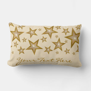 Almofada Lombar "Dourado" Estrelas "Seu Texto" creme lombar