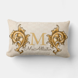 Almofada Lombar Dourados Laurels Faux Woven Beige Impressão - Nome