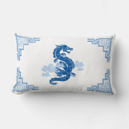 Almofada Lombar Dragão e Nuvens da Chinoiserie Azul Sky