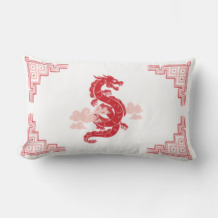 Almofada Lombar Dragão e Nuvens Vermelhas Chinoiserie