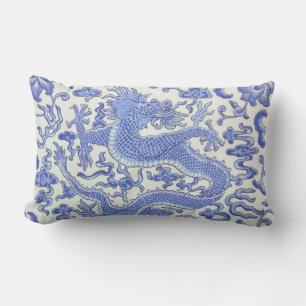 Almofada Lombar Dragão oriental chinês azul e branco
