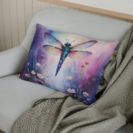 Almofada Lombar Dragonfly com Flores Purple Watercolor