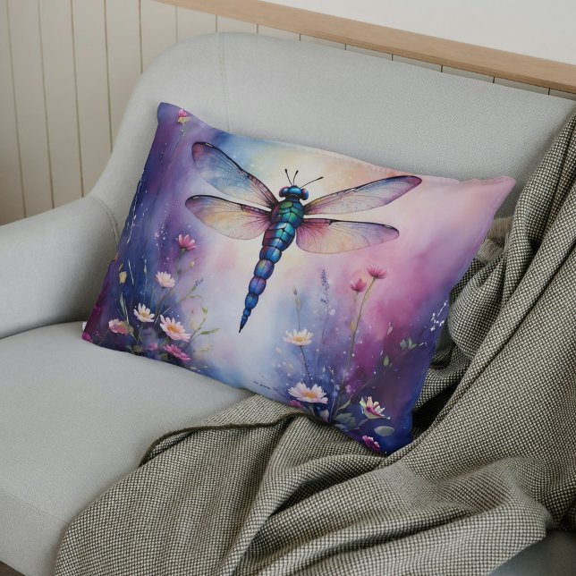 Almofada Lombar Dragonfly com Flores Purple Watercolor (Criador carregado)