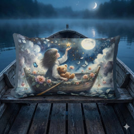 Almofada Lombar Dreamy Girl Rowing Boat Moonlit Fantasy Scene