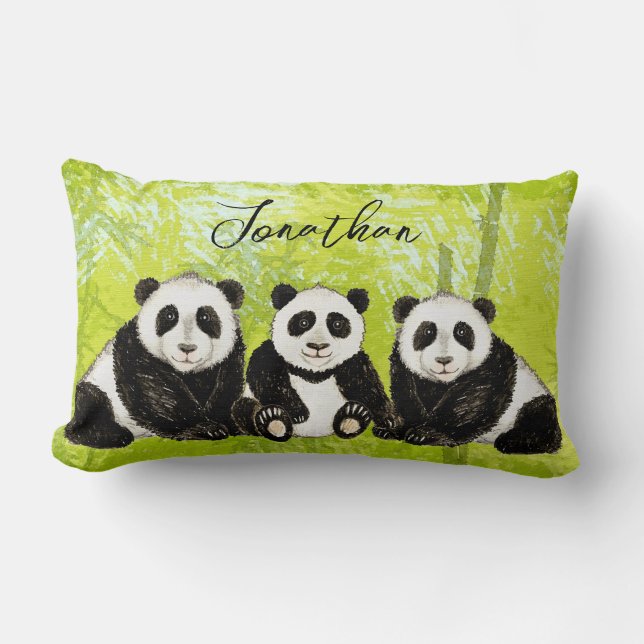 Almofada Lombar Drei Pandabären - handgemalt | Kissen (Frente)