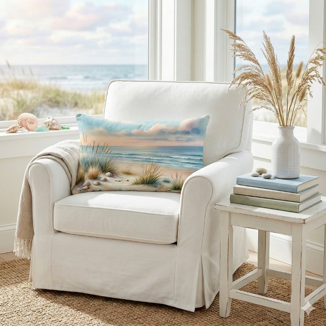 Almofada Lombar Dunas Costeiras Pastel Aquarela (Pastel Coastal Dunes Watercolor Lumbar Pillow Mockup A)