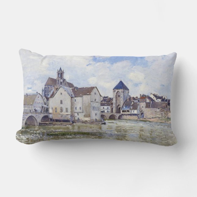 Almofada Lombar Edifícios Alfred Sisley e pontes com água (Frente)