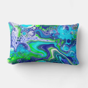 Almofada Lombar Efeito de Pintura de Arte Líquida Azul e Verde
