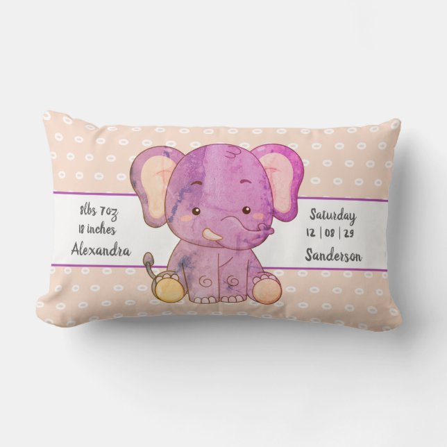 Almofada Lombar Elefante Boho Peach Pink Baby Stats Nursery (Frente)