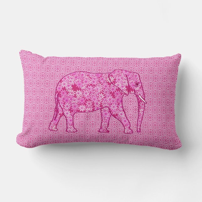 Almofada Lombar Elefante da flor - cor-de-rosa fuchsia (Frente)