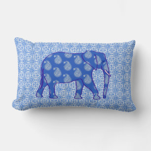 Almofada Lombar Elefante de Paisley - azul de cobalto e branco