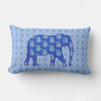 Almofada Lombar Elefante de Paisley - azul de cobalto e branco